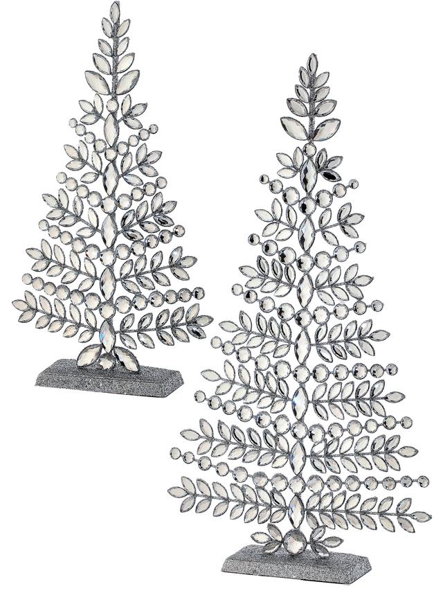 Holiday Memories Glitter Wire Jewelled Trees (set of 2) | Style: Silver | by TSC