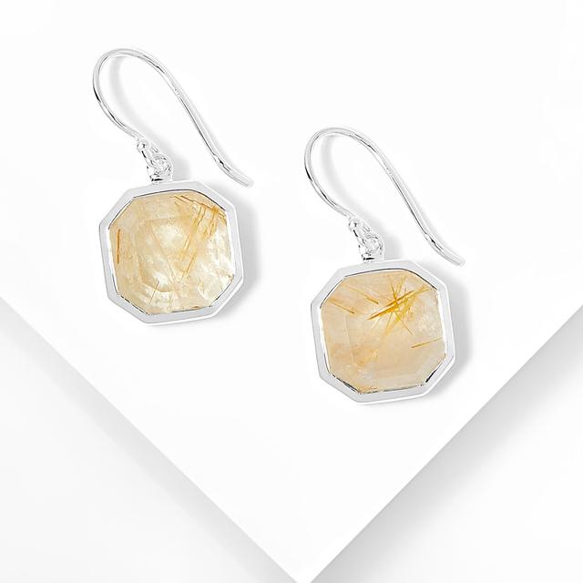 Himalayan Gems Sterling Silver 12x12mm Gemstone Earrings | Style: Golden Rutile | by TSC