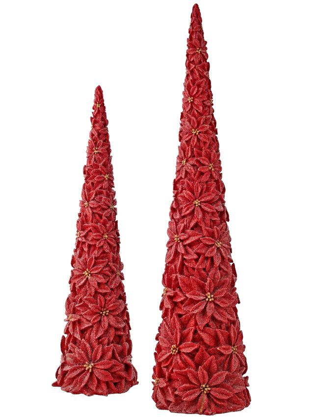 Holiday Memories Poinsettia Cone Trees (set of 2) | by TSC