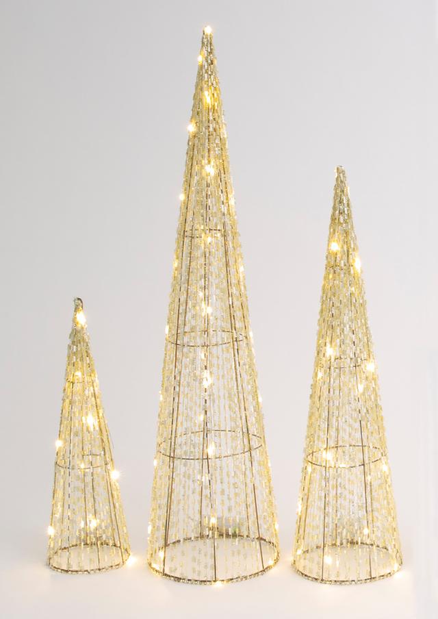Holiday Memories Lighted Holiday Cone Trees (set of 3) | Style: Gold | by TSC