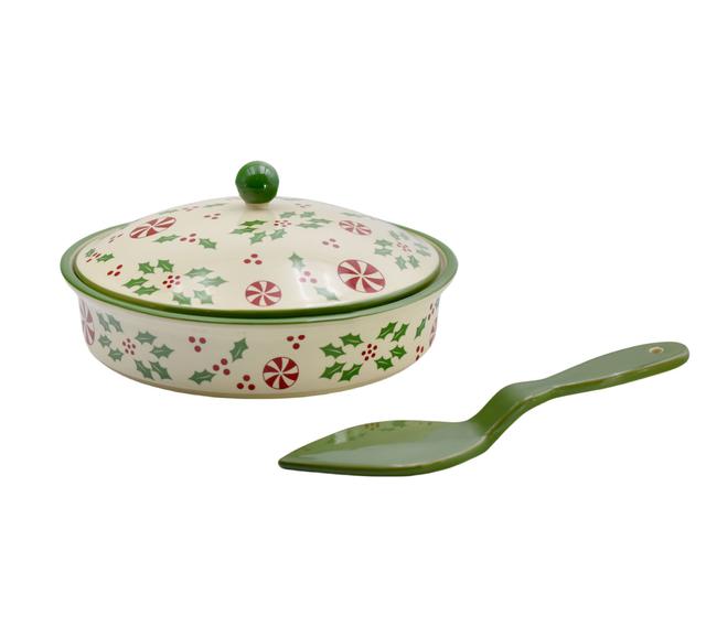 temp-tations Covered Pie Dish with Ceramic Server | Style: Hollypeppermint | by TSC