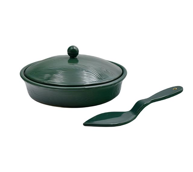 temp-tations Covered Pie Dish with Ceramic Server | Style: Woodlandemerald | by TSC
