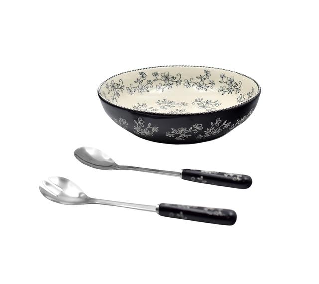 temp-tations 3-Quart Serving Bowl with Utensils | Style: Florallaceblack | by TSC