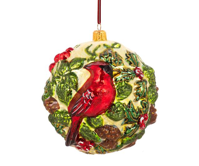 Huras Family Ornaments Lush Ball with Cardinal | by TSC