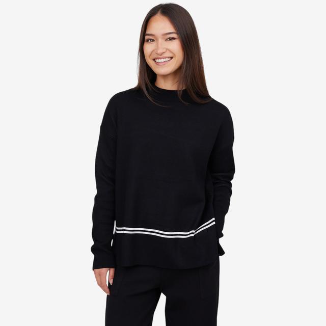 Nina Leonard Funnel Neck Boxy Sweater with Hi-Low Hem | Style: Black/Ivory | Size: XL | by TSC