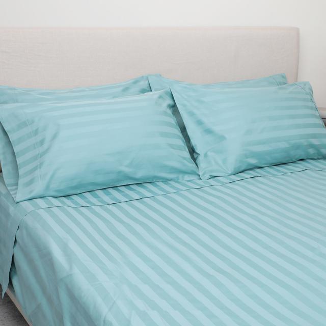 Home Suite Egyptian Cotton Dobby Stripe 6-Piece Sheet Set | Style: Aqua | Size: KING | by TSC