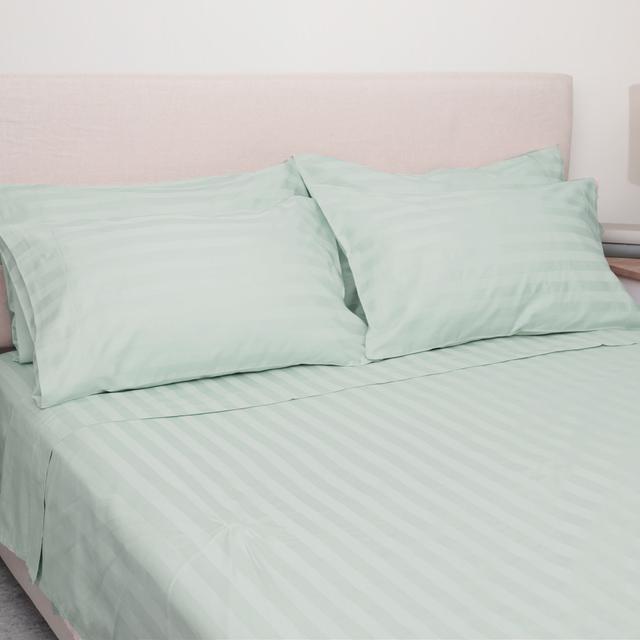 Home Suite Egyptian Cotton Dobby Stripe 6-Piece Sheet Set | Style: Basil | Size: QUEEN | by TSC
