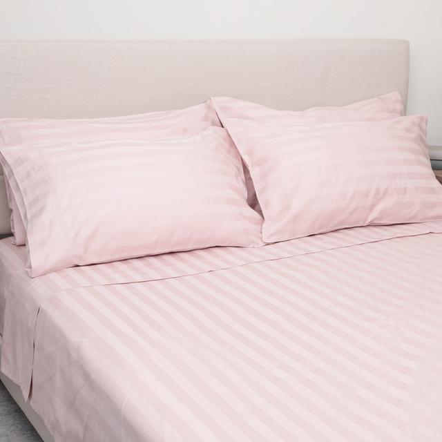 Home Suite Egyptian Cotton Dobby Stripe 6-Piece Sheet Set | Style: Blush | Size: QUEEN | by TSC