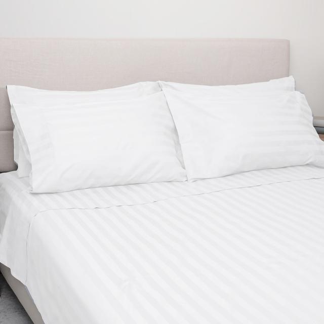 Home Suite Egyptian Cotton Dobby Stripe 6-Piece Sheet Set | Style: White | Size: DOUBLE | by TSC