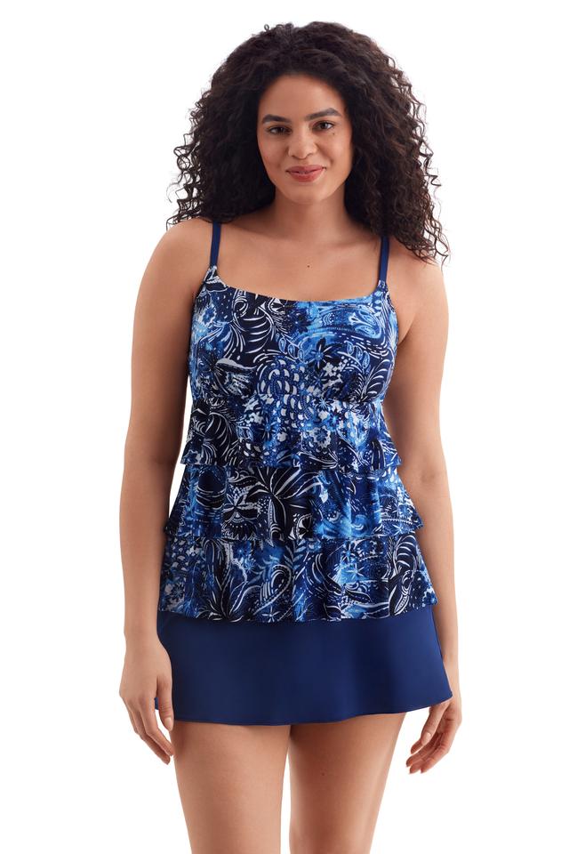 Longitude Swimwear Ruffle Faux Skirtini | Style: Denim Blue | Size: 12 | by TSC