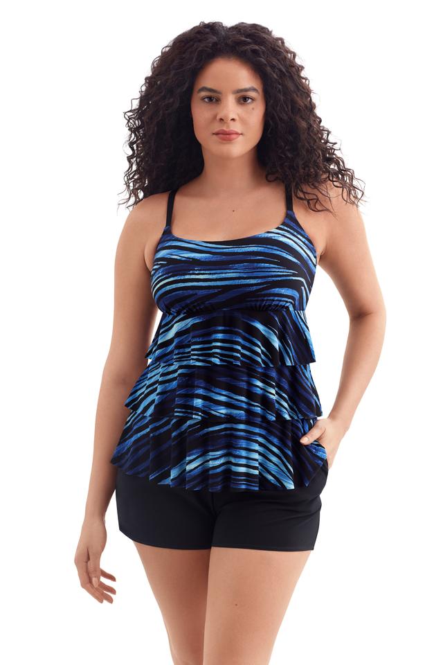 Longitude Swimwear Ruffle Faux Shortini | Style: Denim Blue | Size: 12 | by TSC