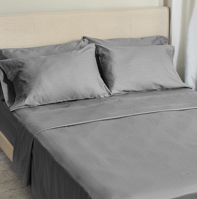 Home Suite Luxury 500 Thread Count Egyptian Cotton Herringbone 6-Piece Sheet Set | Style: Granite | Size: CALIFORNIA KING | by TSC