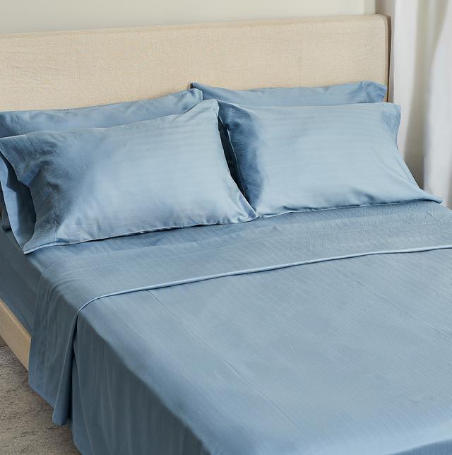 Home Suite Luxury 500 Thread Count Egyptian Cotton Herringbone 6-Piece Sheet Set | Style: Tourmaline Blue | Size: QUEEN | by TSC