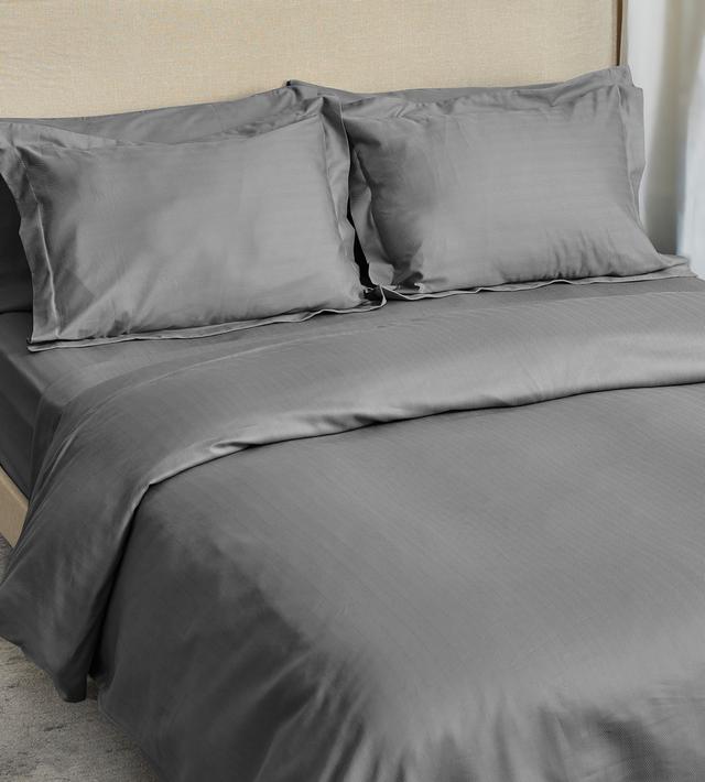 Home Suite Luxury 500 Thread Count Egyptian Cotton Herringbone 3-Piece Duvet Cover Set | Style: Granite | Size: DOUBLE | by TSC