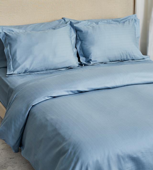 Home Suite Luxury 500 Thread Count Egyptian Cotton Herringbone 3-Piece Duvet Cover Set | Style: Tourmaline Blue | Size: DOUBLE | by TSC