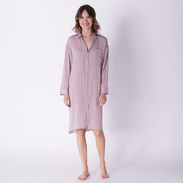 Barefoot Dreams Washed Satin Piped Nightshirt With Love Embroidery | Style: Feather | Size: Large | by TSC