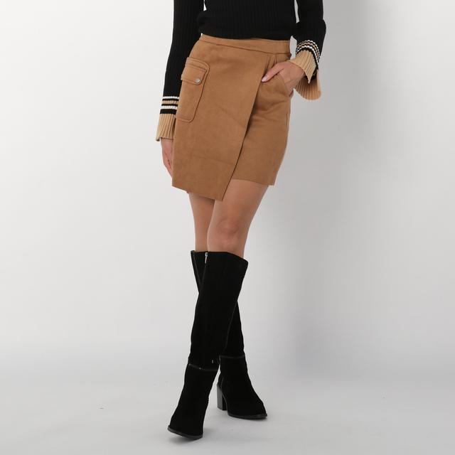 Crystal Kobe Wrap Front Mini Skirt With Cargo Pocket | Style: Camel | Size: XS | by TSC