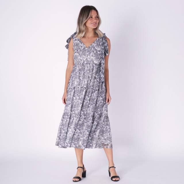 Crystal Kobe Metallic Clip Dot Tie Shoulder Dress | Style: White Combo | Size: XS | by TSC