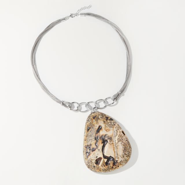 Amber Extraordinaire Handmade Collection Sterling Silver Large Raw Marble Necklace | by TSC