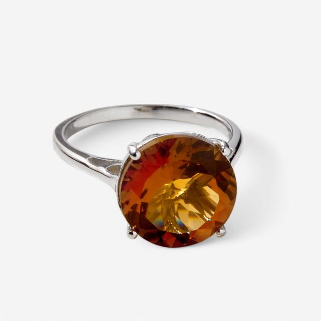 Tucson Gem Finds Gem Reflections Sterling Silver 12mm Round Whiskey Quartz Ring | Size: 6 | by TSC