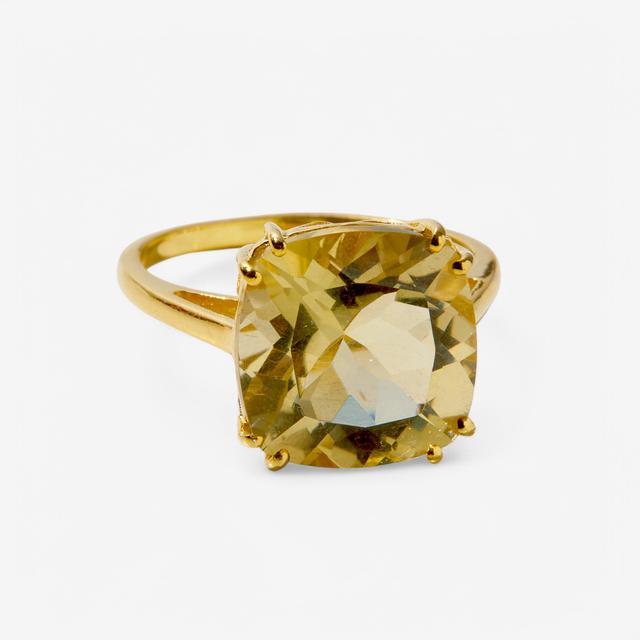 Tucson Gem Finds Gem Reflections Sterling Silver 12mm Cushion Lemon Quartz Ring | Size: 6 | by TSC