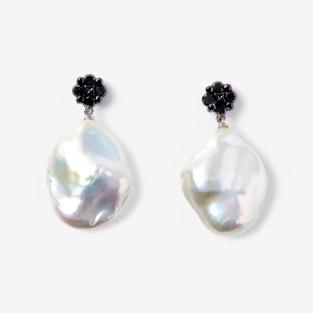 Tucson Gem Finds Gem Refections Sterling Silver Coloured Diamond/White River Rock Pearl Earrings | Style: Black | by TSC