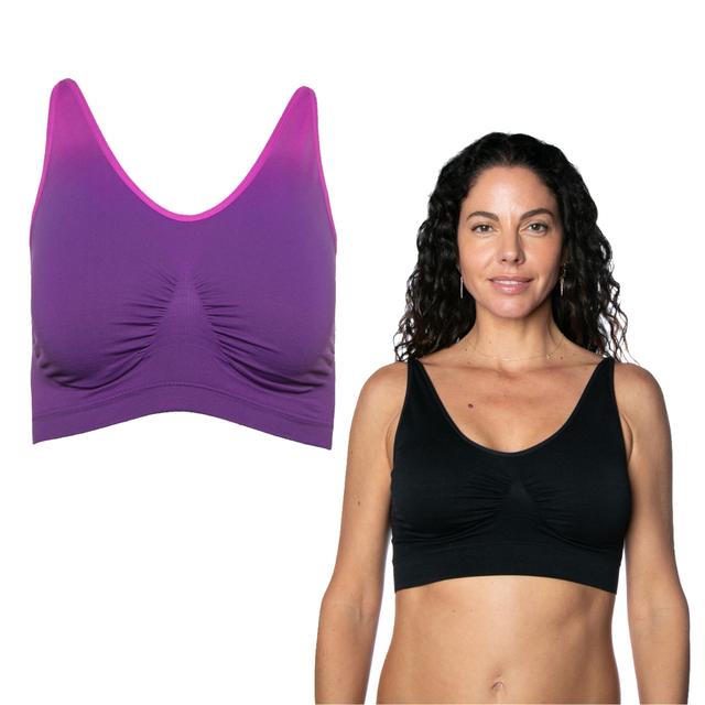 Rhonda Shear Shapewear Shear Two-Pack Ombre Ahh Bra With Removable Pads and Adjustable Straps | Style: Pur Ombre/Blk | Size: XS | by TSC
