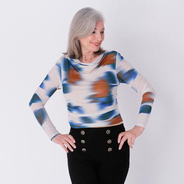 Everyday Jones Printed Mesh Ruched Body Suit | Style: Cream Combo | Size: 2X | by TSC