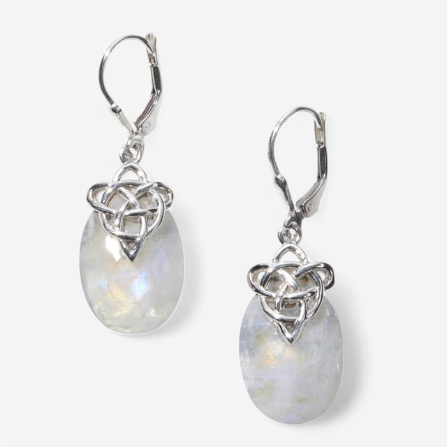 Himalayan Gems Sterling Silver Gemstone Leverback Earring | Style: Rainbow Moonstone | by TSC