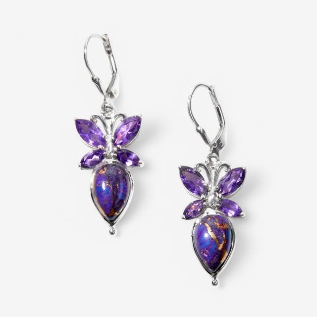 Himalayan Gems Sterling Silver Butterfly Gemstone Leverback Earrings | Style: Amy/Pur Turq | by TSC