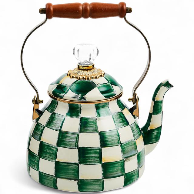 MacKenzie Childs MacKenzie-Childs Hand-Decorated Enamel Tea Kettle | Style: Emerald Check | Size: 2 QUART | by TSC