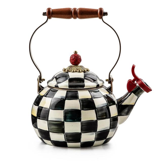 MacKenzie Childs Mackenzie-Childs Hand Decorated Enamel Whistling Tea Kettle | Style: Courtly Check | by TSC