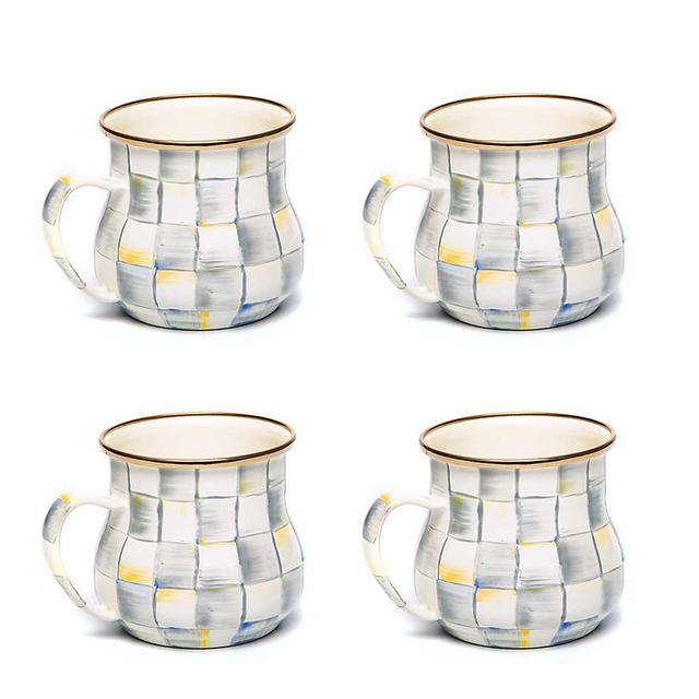 MacKenzie Childs MacKenzie-Childs Hand Decorated Enamel Mugs - Set of 4 | Style: Sterling Check | by TSC