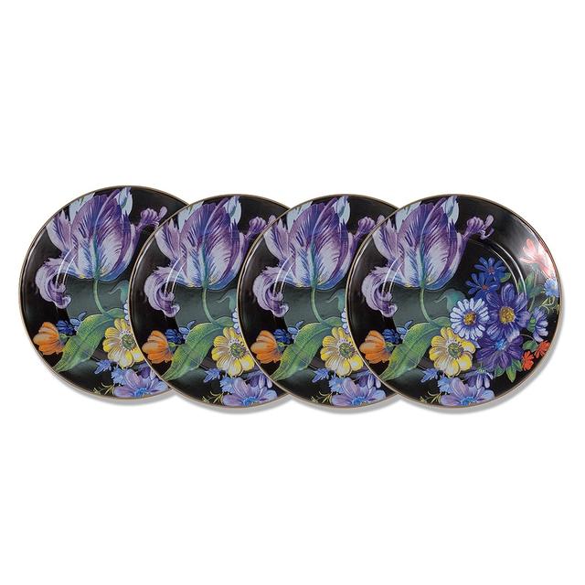 MacKenzie Childs MacKenzie-Childs Hand Decorated Enamel Dinner Plates - Set of 4 | Style: Flower Black | by TSC