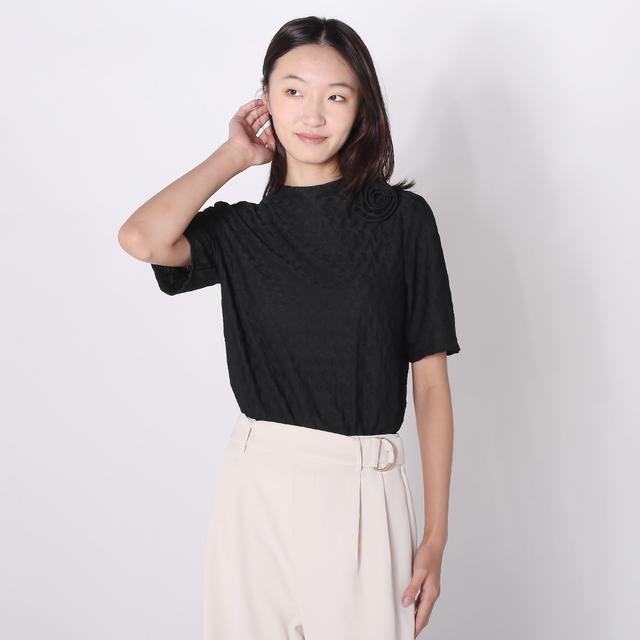 Modern Identity Mockneck Textured Bodysuit with Detachable Rose Detail | Style: Black | Size: Medium | by TSC