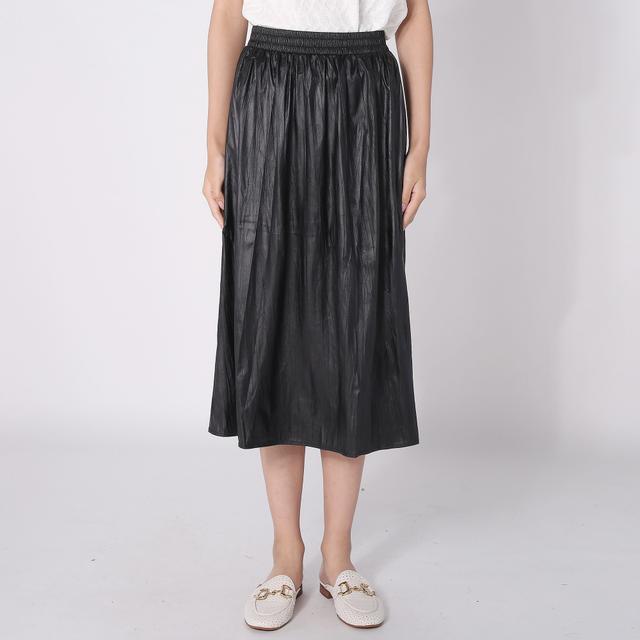 Modern Identity Faux Leather Pleated Midi Skirt | Style: Black | Size: Small | by TSC