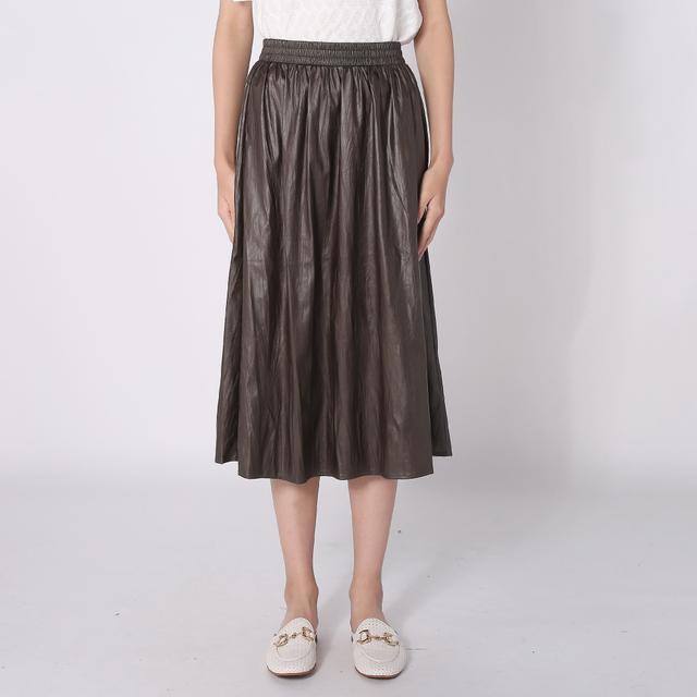 Modern Identity Faux Leather Pleated Midi Skirt | Style: Olive | Size: 1X | by TSC