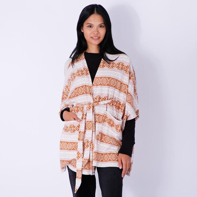 Cuddl Duds Fleece With Stretch Belted Blanket Wrap | Style: Oat Fairisle | Size: XL | by TSC