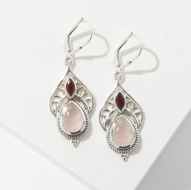 Himalayan Gems Sterling Silver 7x10mm Pear Gemstone Earrings | Style: Rose Qtz/Garnet | by TSC