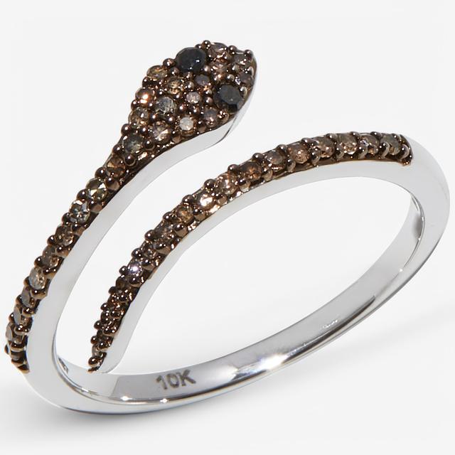 Diamond Show 10K Gold 0.25 ctw Champagne and Black Snake Ring | Style: White Gold | Size: 8 | by TSC