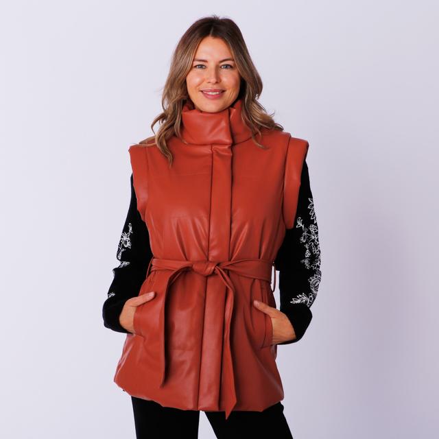DG2 by Diane Gilman Faux Leather Puffer Vest | Style: Clay | Size: Large | by TSC