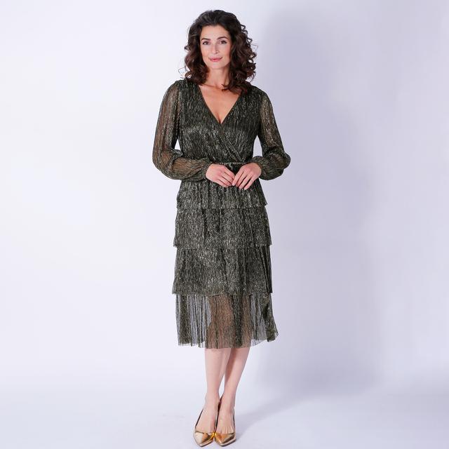 Isaac Mizrahi New York Tiered Lurex Mesh Midi Dress | Style: Black | Size: XS | by TSC