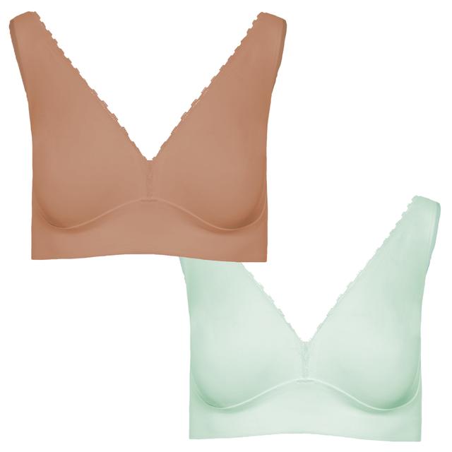 Rhonda Shear Shapewear Shear Two-Pack Infinity Edge Perfect Plunge Bra | Style: Sienna/Sage | Size: XS | by TSC