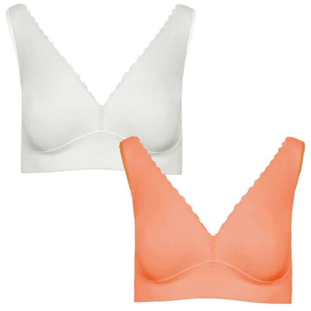 Rhonda Shear Shapewear Shear Two-Pack Infinity Edge Perfect Plunge Bra | Style: Wht/Terracotta | Size: Small | by TSC