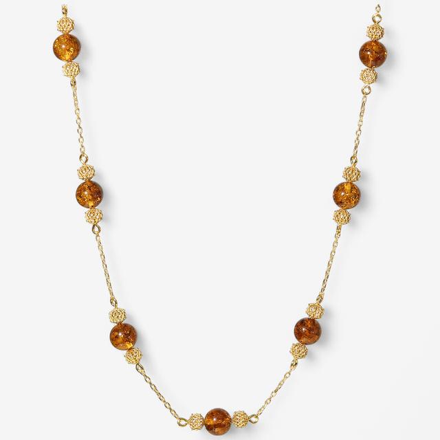 Amber Extraordinaire Sterling Silver Ball Station Necklace | Style: Cognac Gldplt | by TSC