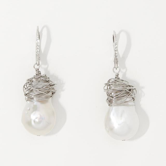 Roz Kwan Jewellery Collection Roz Kwan Sterling Silver Baroque Fresh Water Pearl With Round White Zircon Earrings | by TSC
