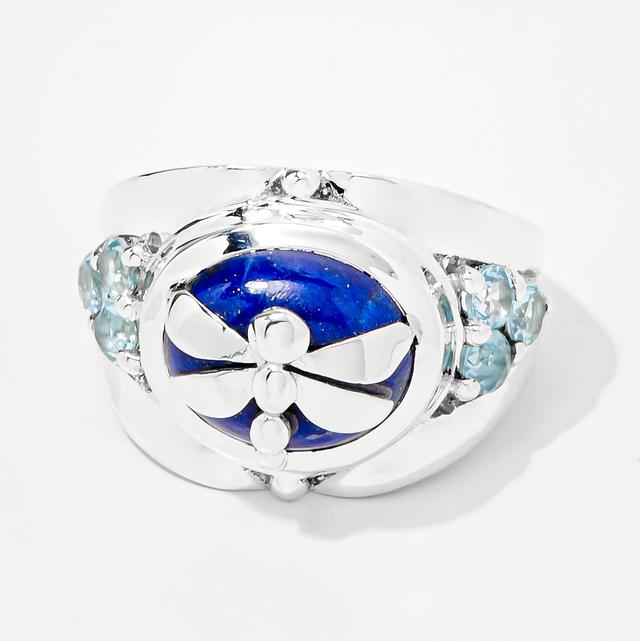 Himalayan Gems Sterling Silver Gemstone Dragonfly Ring | Style: Lapis/Btp | Size: 7 | by TSC