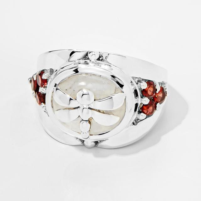 Himalayan Gems Sterling Silver Gemstone Dragonfly Ring | Style: Rwm/Garnet | Size: 7 | by TSC