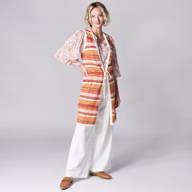 Crystal Kobe Pointelle Striped Vest | Style: Tangerine Combo | Size: Small | by TSC