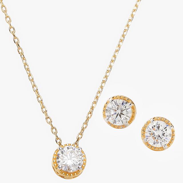 EVERA Diamonds Sterling Silver 1.00 ctw Round Diamond Pendant with Chain and Earring Set | Style: 14K Gld Plate | by TSC
